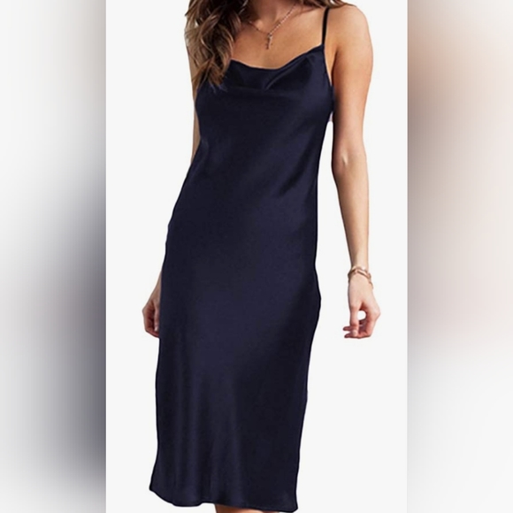 XXXITICAT EUC Women's Satin Cocktail Midi Dress, Dark Blue, Large - Picture 2 of 10